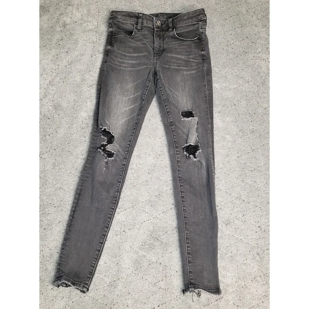American Eagle Jeans Womens 4 Black Jegging Distressed Next Level‎ Whisker Denim